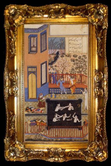 framed  unknow artist The Master of the garden espies the maidens bathing in his pool, ta009-2